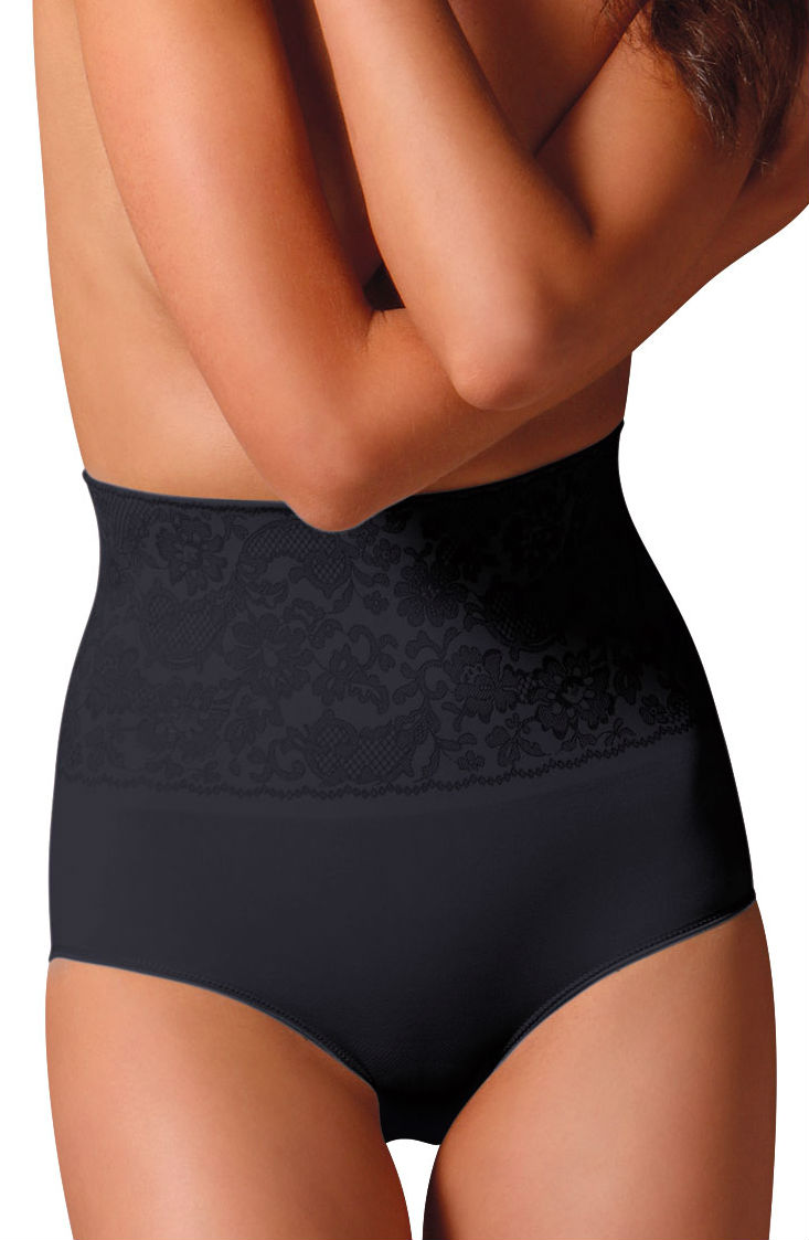 Control Body Shaping Brief With Screen Print Lace - Black