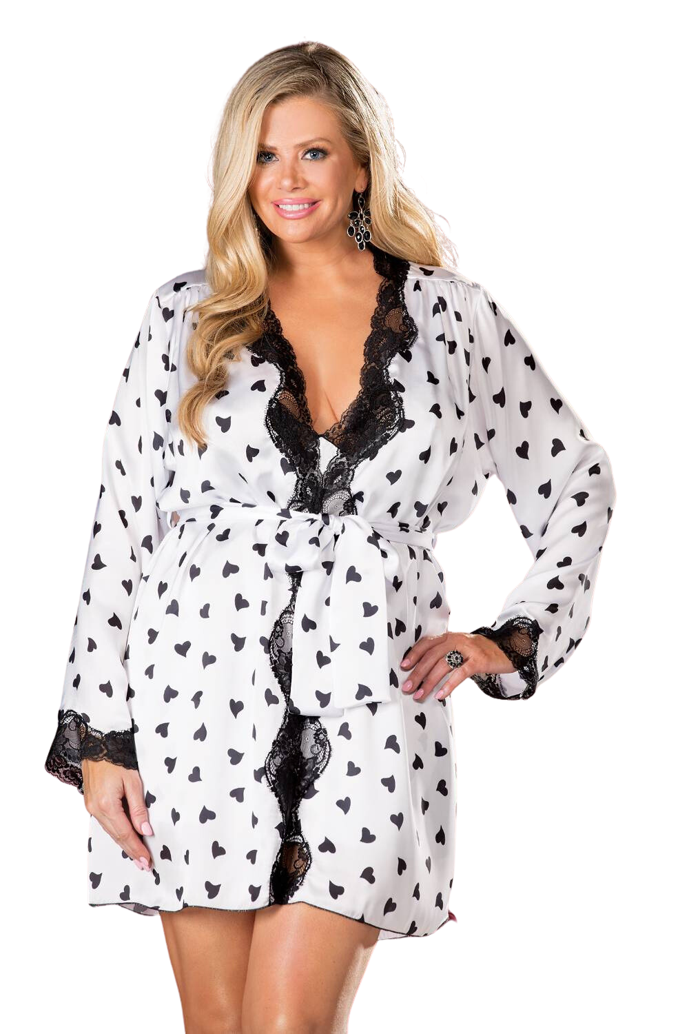 Shirley of Hollywood X25799 Heart Print & Lace Robe